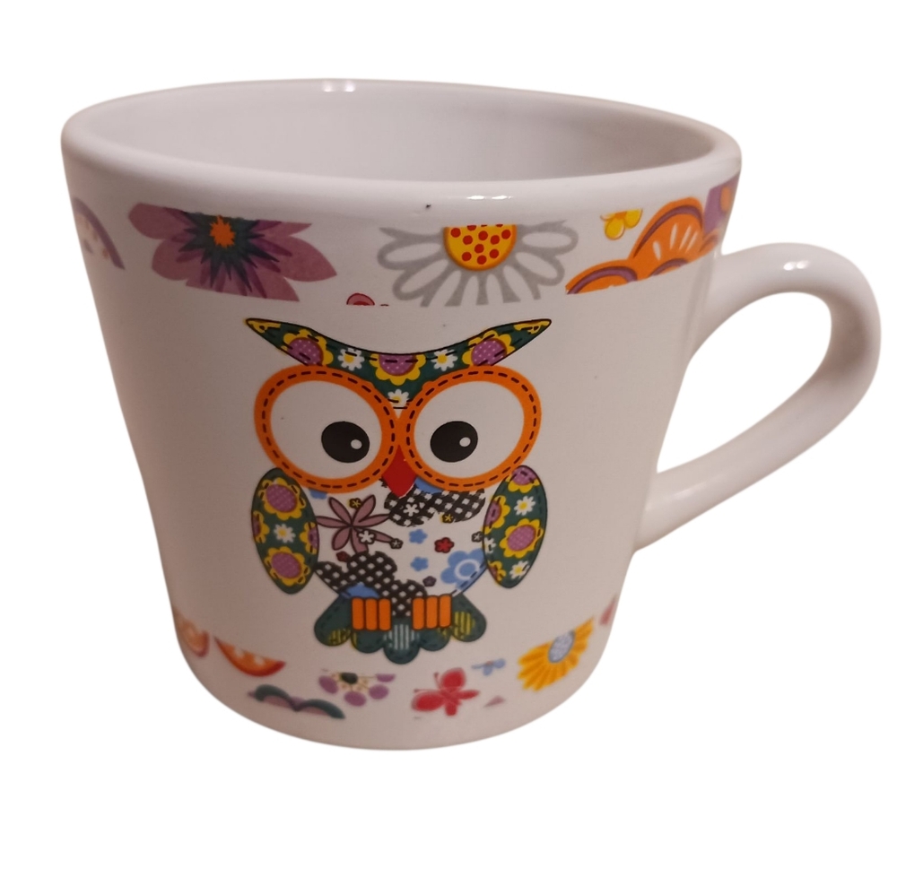 TRISA CERAMIC MULTICOLORED FLORAL PATTERN W/OWL SMALL MUG  🦉🩷